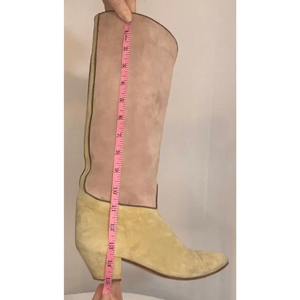 🔥SALE🔥VTG Maud Frizon 70’s/80’s Suede Boot 1.5” Heel Beige/Green French Designer
